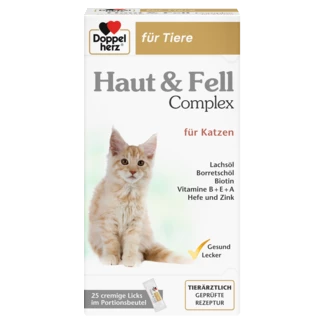 Abbildung der Produktverpackung Doppelherz für Tiere Haut & Fell Complex für Katzen Frontansicht